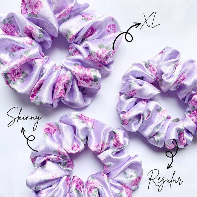 PURPLE ROSE Printed Satin Scrunchies.