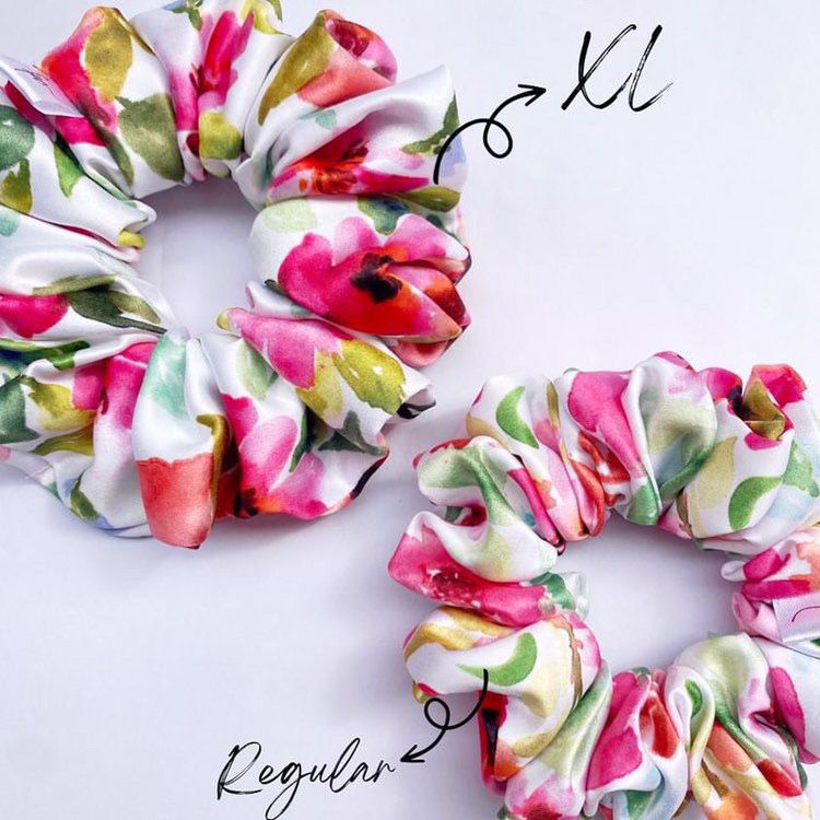 LOVE Printed Satin Scrunchies.