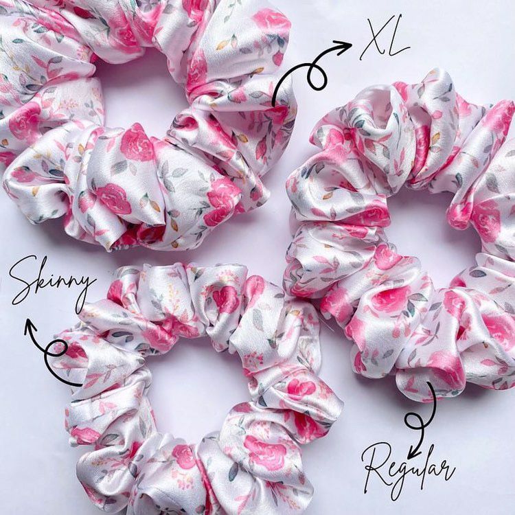 ROSE Printed Satin Scrunchies.