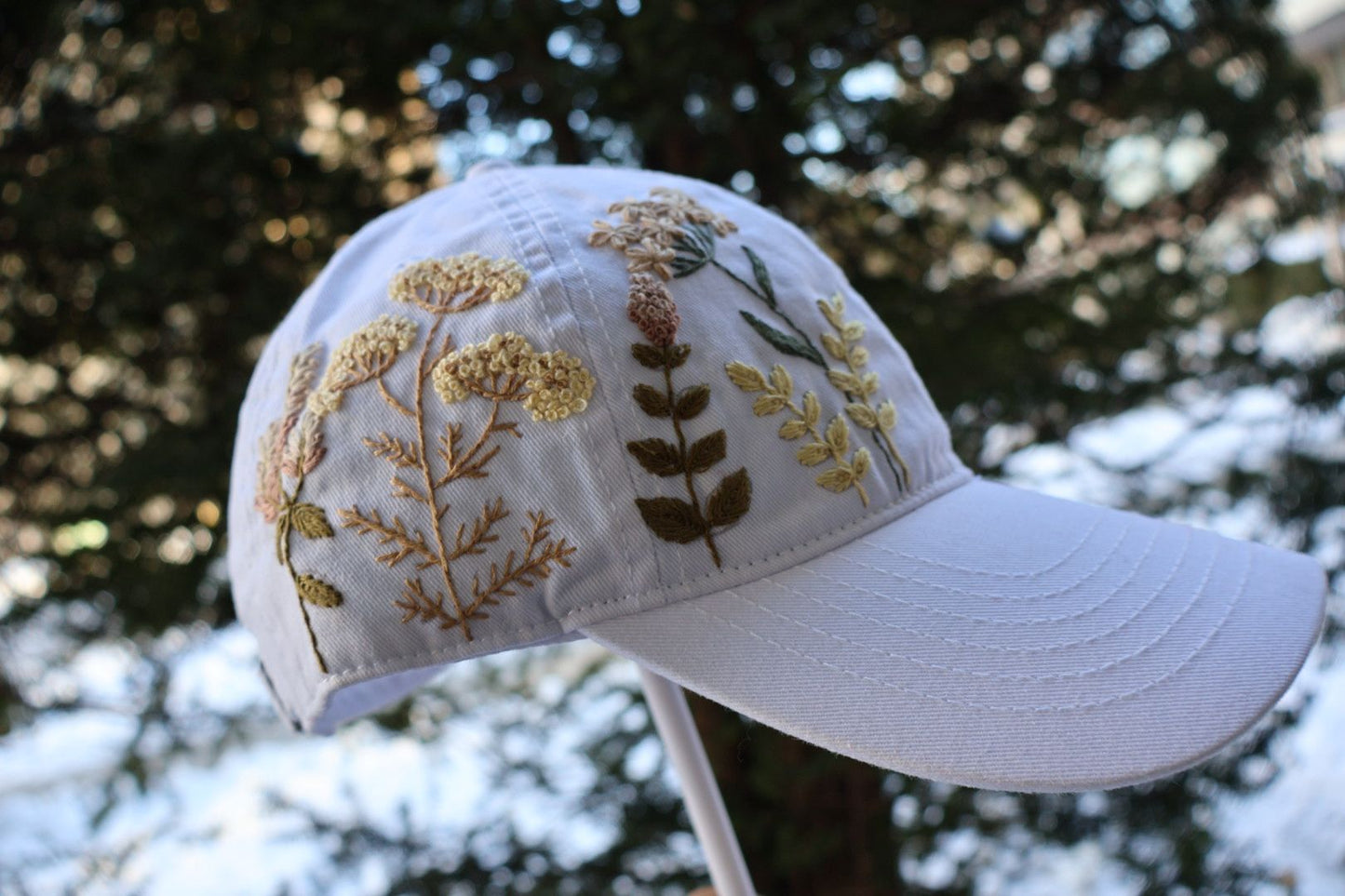 White Wildflower Embroidered Hat
