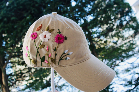 Latte- Botanical Bloom Embroidered Hat