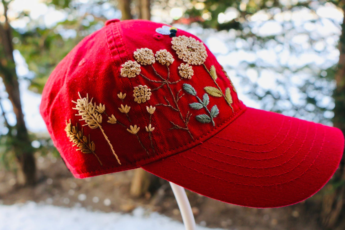 Red Bee and Bloom Hat